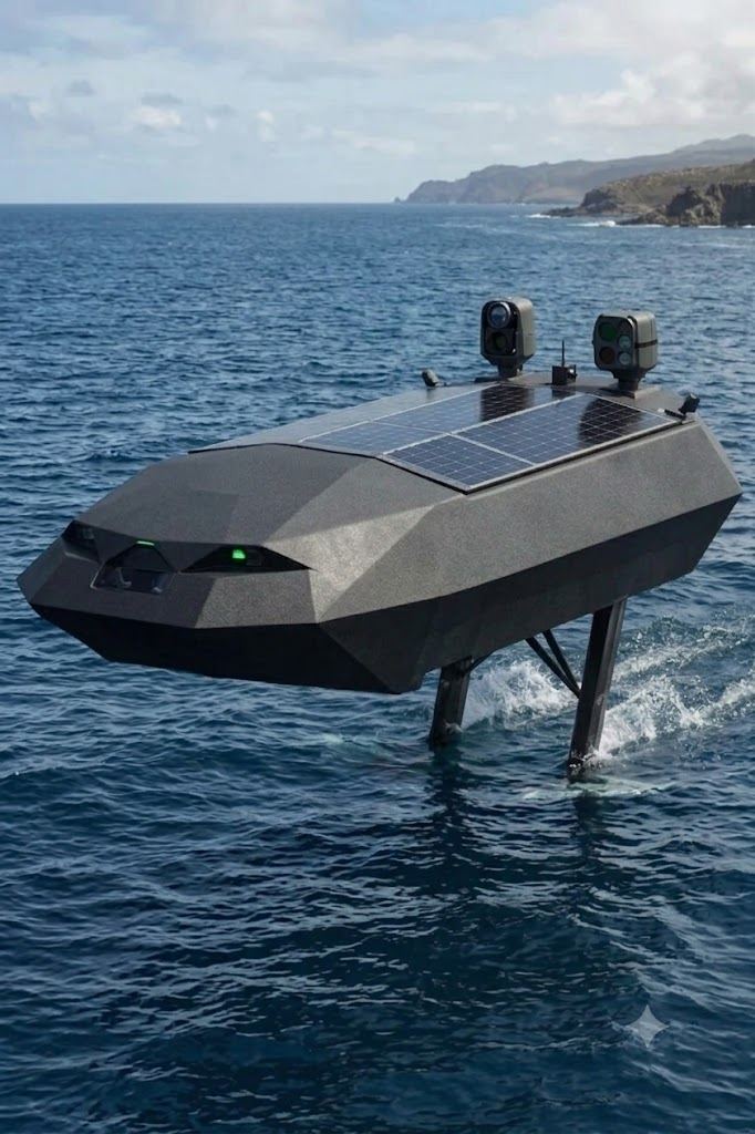 Marlin 'The Black' hydrofoil USV foiling at sea